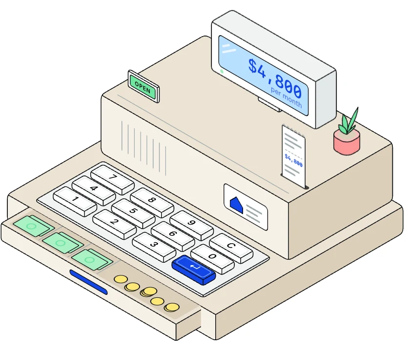 A cash register showing $4,800