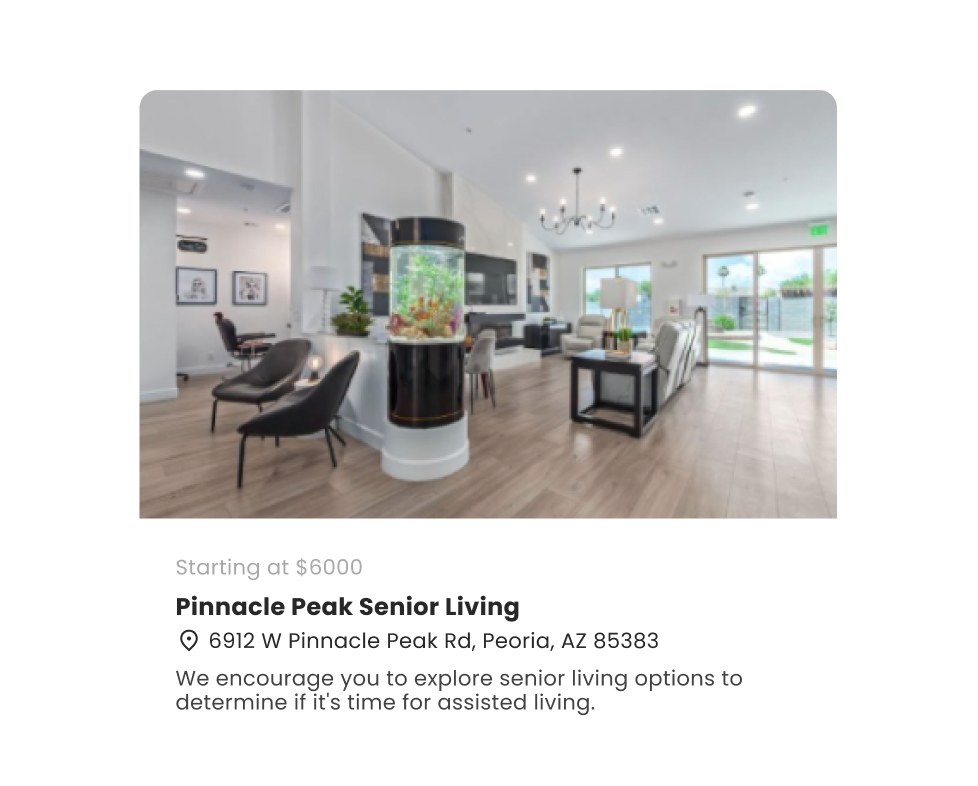 The old home card: photo, price above the name in grey, address, and a paragraph of generic marketing copy