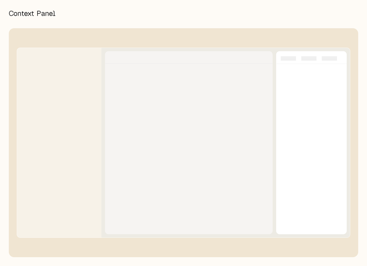 Low-fidelity wireframe of the session context panel beside the conversation