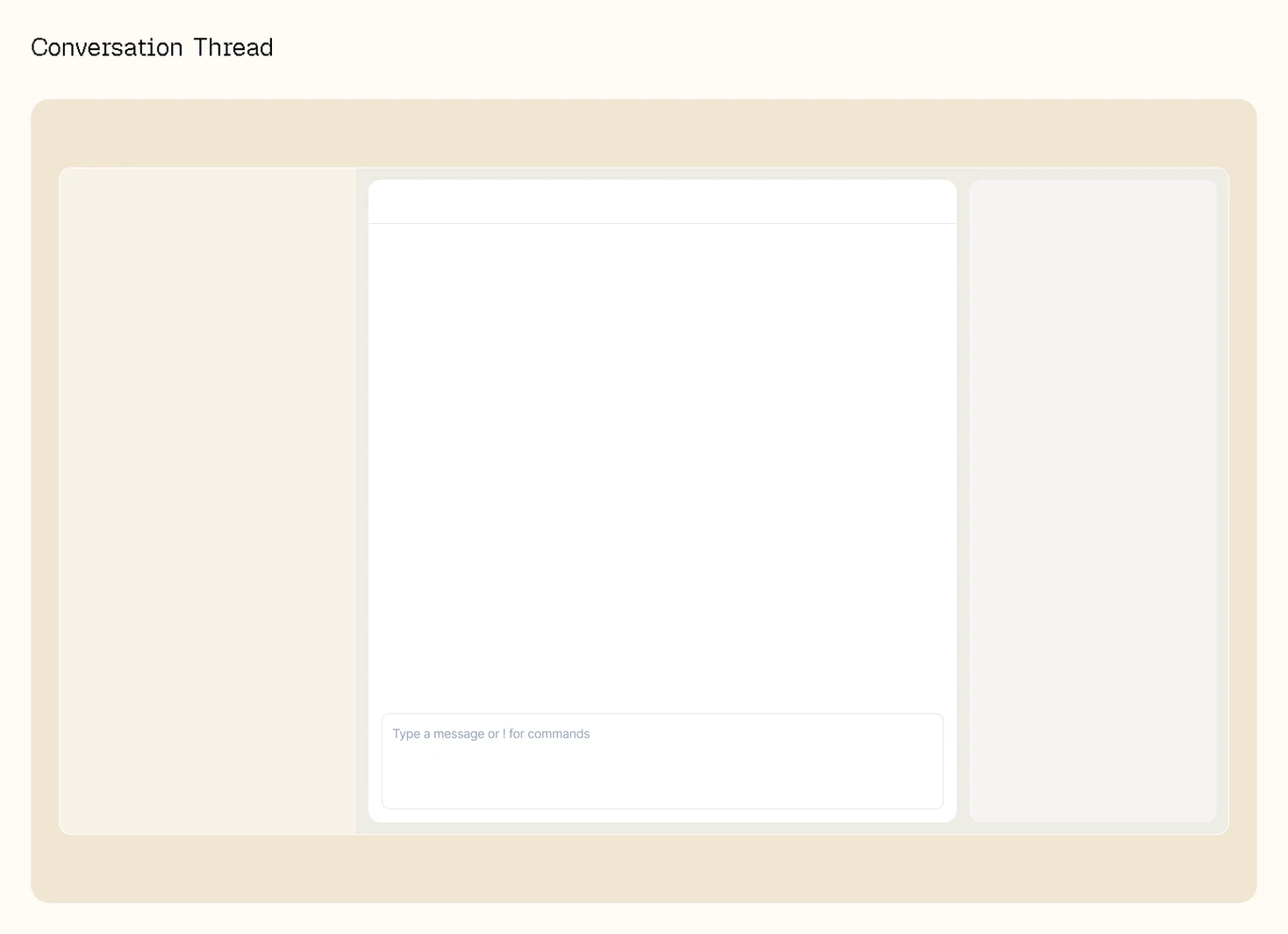 Low-fidelity wireframe of the conversation thread, with the composer anchored at the bottom